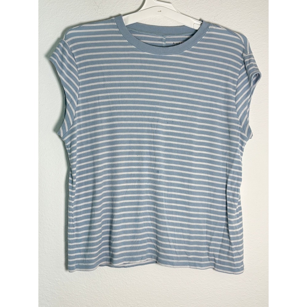 American Eagle Soft & Sexy Rib Muscle Tee Blue White Striped Sleeveless Top M